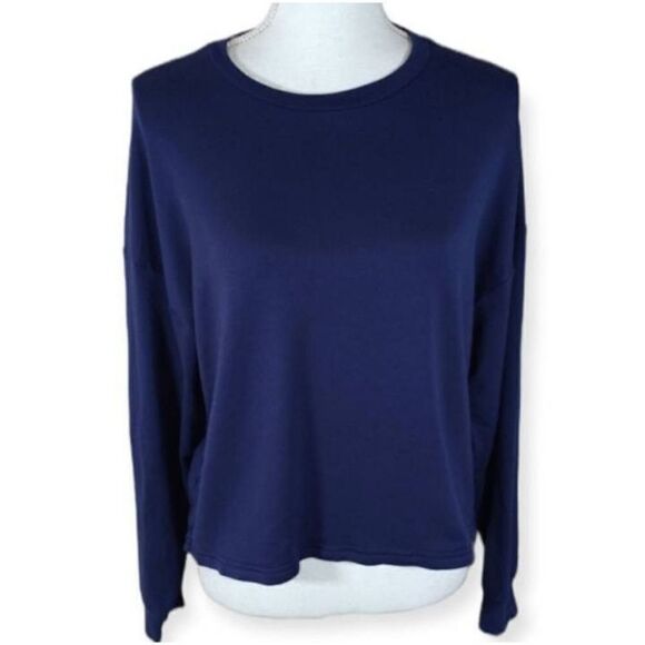 FABLETICS DARK BLUE LONG SLEEVE DRAWINGS PULLOVER SZ.S EUC - Picture 1 of 5
